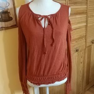 Rust Cold Shoulder Stretchy Top M